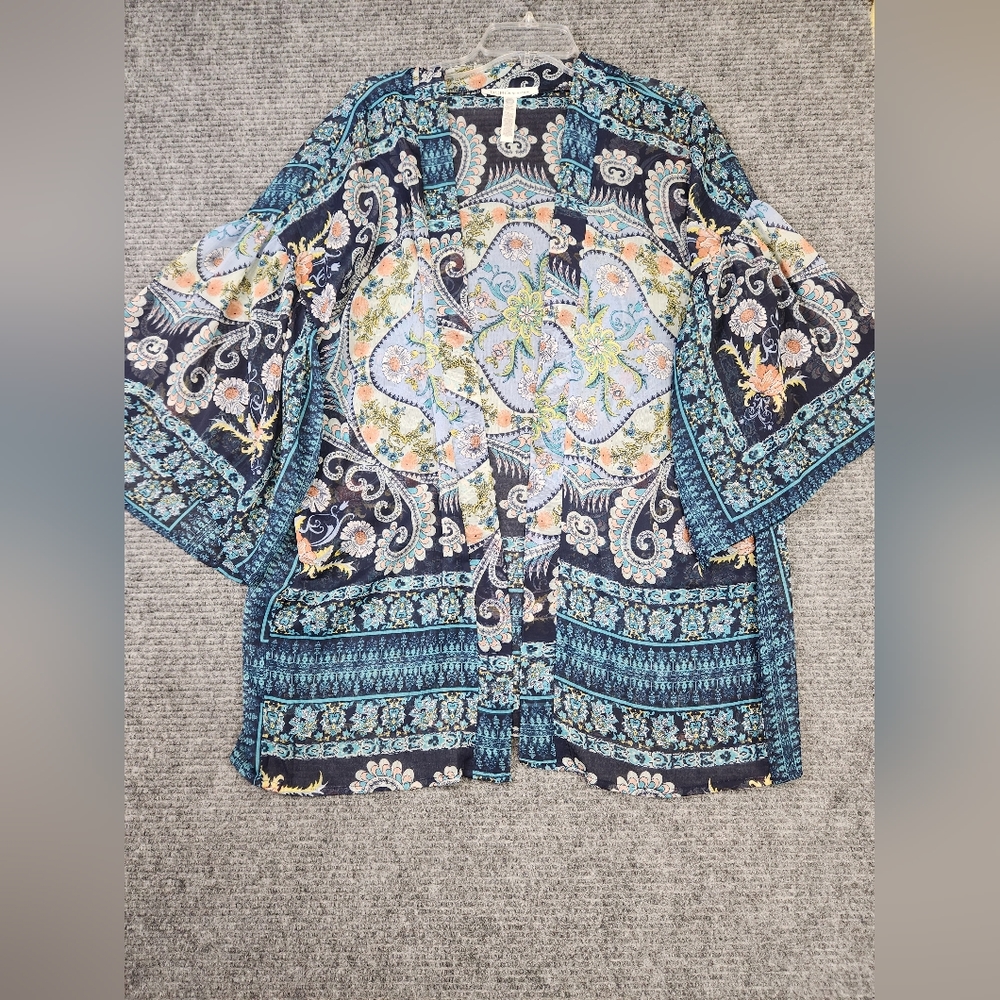 BCBGeneration Womens Multicolor Kimono Bell Sleeve Paisley Cover Up One Size
